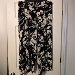 Apt. 9 Black White Flowered Wide Leg Boho Comfy Casual Pants Size XL